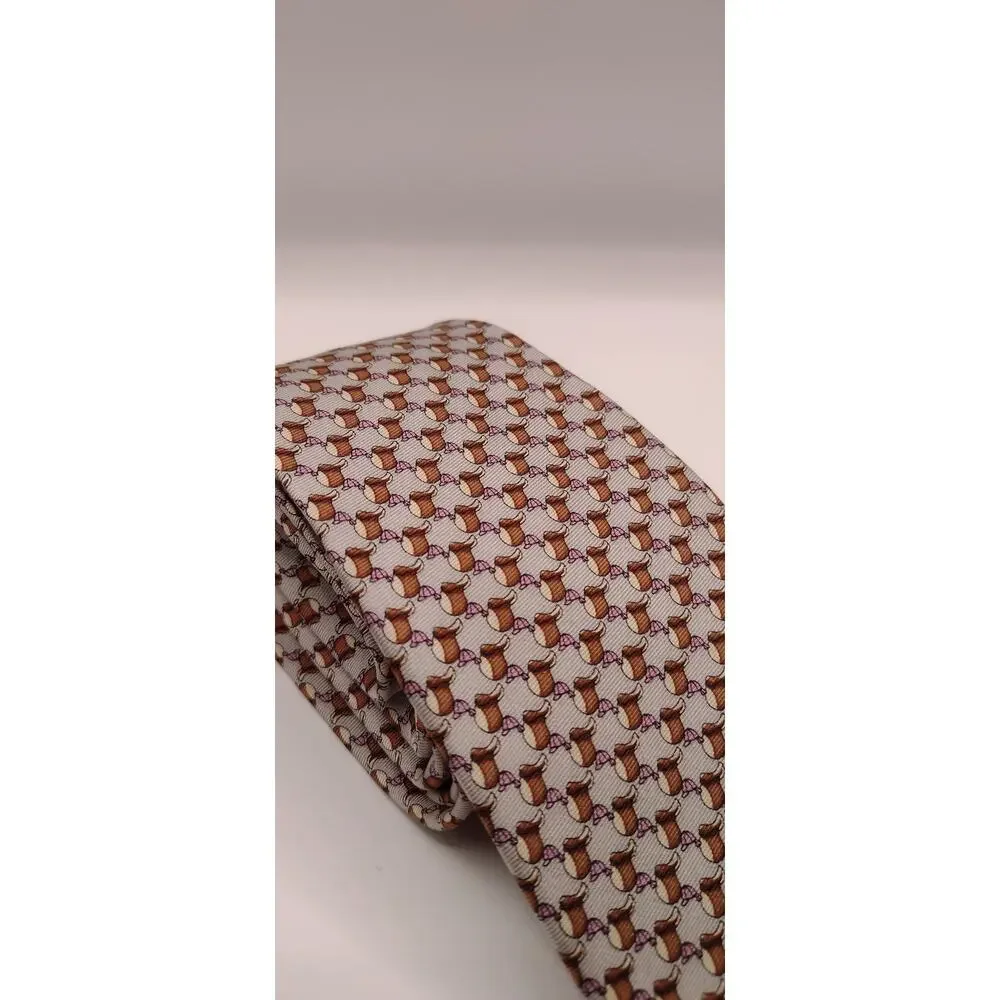 Tom James Executive Collection Men’s Silk Tie Brown Purple Print Necktie
